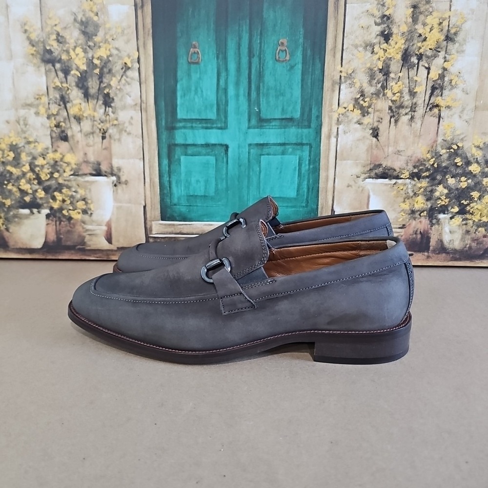 Johnston & Murphy Gray/ Brown Suede Loafers Bit Shoes 9  Mens
